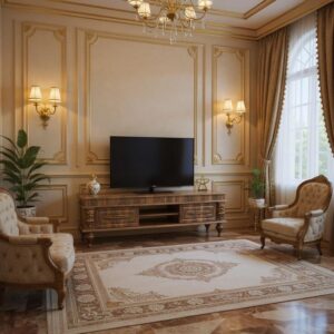 Luxury Royal Wooden TV Console – Classic Media Cabinet with Storage Drawers & Carved Legs