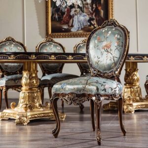 The Versailles Palace Class Dining Chair – Rich Walnut Polish Frame with Vintage Gold Leaf Trims