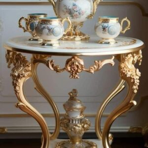 Elegant Baroque Gold Leaf Corner Accent Table