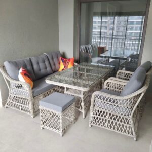 6-Piece Luxury Rattan Outdoor Dining & Lounge Set with Glass Table Bring elegance and comfort to your patio