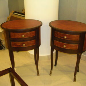 Premium Oval Wooden Nightstands (Pair of 2) – Luxury French Style Side Tables with 2 Storage Drawers and Cabriole Legs