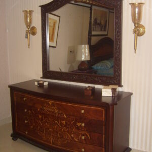 Elegant Floral Inlay Dresser & Arched Mirror Set