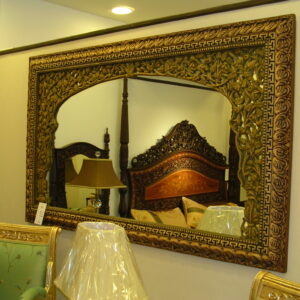 Carved Wood Arch-Top Wall Mirror with Floral and Greek Key Border Detailing