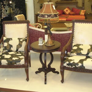 Traditional High-Back Coffee Chairs Set with Animal Print Upholstery and Carved Details