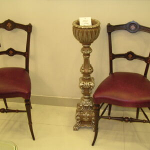 Vintage Maroon Upholstered Wooden Chairs and Pedestal Set