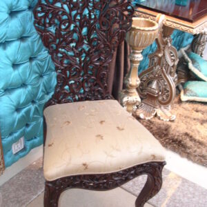 Royal Hand-Carved Wooden Dining Chair with Floral Back