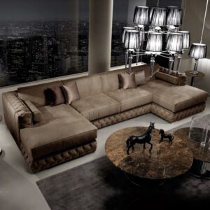 Luxury U-Shaped Velvet Sectional Sofa with Chesterfield Tufted Base