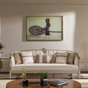 Neo-Classical Luxury Sofa – 3-Seater Tufted Lounge Couch with Metallic Trim