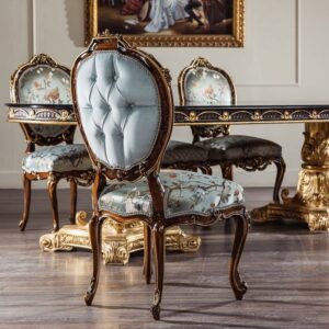 The Grand Victorian Dining Suite – Premium Walnut & Gold Leaf Carved Chairs with Tufted Cushioning