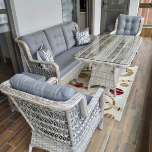 Premium 4-Seater Rattan Dining & Lounge Set with Glass-Top Table