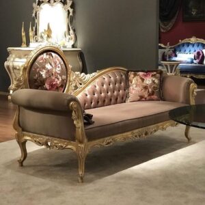Royal Baroque Chaise Lounge Sofa — Gold Carved Frame with Tufted Velvet Upholstery