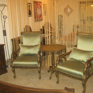 Luxury Carved Accent Chair Set with Matching Coffee Table