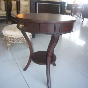 Round Mahogany Side Table with Drawer and Curved Tripod Legs