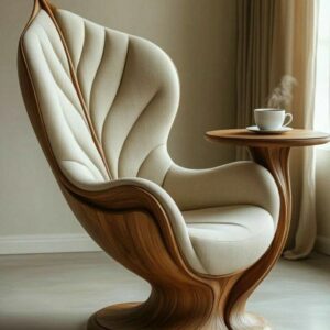 Luxury Leaf-Shaped Lounge Chair with Integrated Side Table
