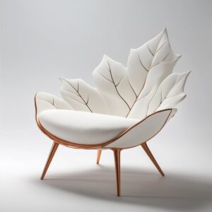 Luxury Leaf-Shaped Accent Chair – Modern White Textured Armchair with Rose Gold Frame