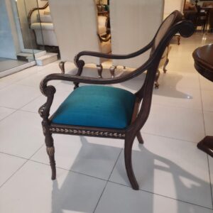 Luxury Curved Wooden Armchair with Premium Teal Cushion