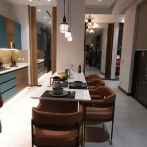 Contemporary Quartz-Top Kitchen Dining Table Set with Slim-Metal Framed Stools