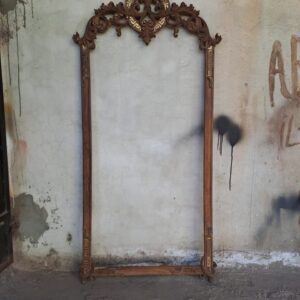 Handcrafted Baroque Full-Length Mirror Frame with Gold Inlay & Acanthus Crown