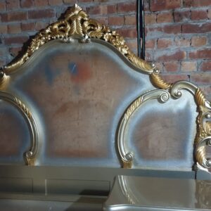 Baroque Royal Hand-Carved Bed Headboard in Silver & Gold Finish