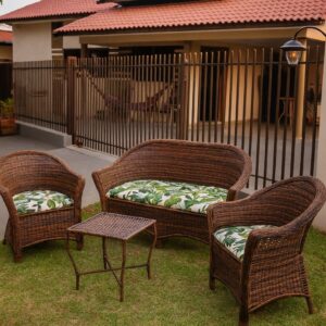 4-Piece Handwoven Rattan Garden Sofa Set with Coffee Table