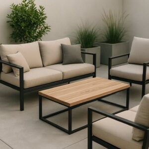 Luxury Garden Lounge Set – Contemporary Steel & Wood Outdoor Seating for 4–5 Persons