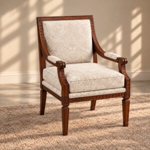 Ivory Heritage Classic Armchair with Carved Walnut Wooden Frame, Floral Upholstery and Elegant Curved Armrests