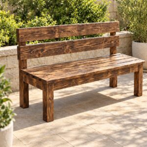 Braveno Outdoor Wooden Bench with Rustic Slatted Seat and Backrest
