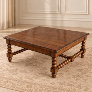 Heritage Turned Center Table with Rich Walnut Finish, Decorative Beaded Legs and Classic Wooden Detailing