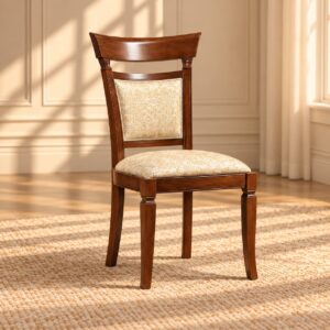 Heritage Crest Classic Wooden Dining Chair with Rich Walnut Finish, Cream Upholstered Seat and Elegant Curved Backrest