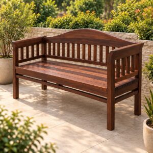 Bellmont Classic Wooden Garden Bench with Curved Backrest, Vertical Slatted Design and Elegant Armrests