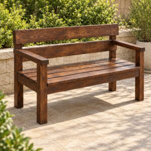 Draven Rustic Outdoor Wooden Bench with Armrests and Solid Slatted Seat