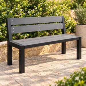 Avello Modern Outdoor Bench with Sleek Charcoal Finish and Minimalist Design