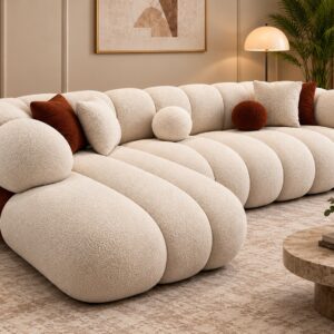 Cloud Curve Modern Sofa – Soft Ivory Bouclé Upholstery with Sculpted Curved Design