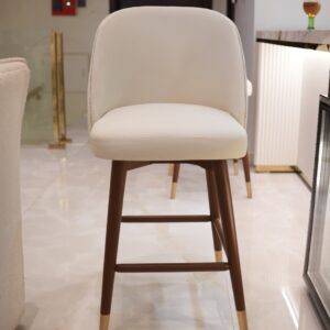 Modern Counter Chair with Cream Upholstered Seat, Curved Backrest and Elegant Wooden Legs