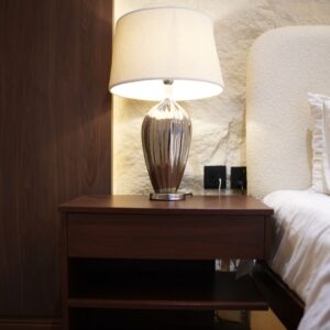 Arven Modern Wooden Bedside Table with Rich Walnut Finish and Open Storage Shelves