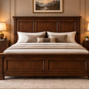 Panel Oak Wooden Bed Set – Rich Dark Walnut Finish with Classic Framed Panel Design