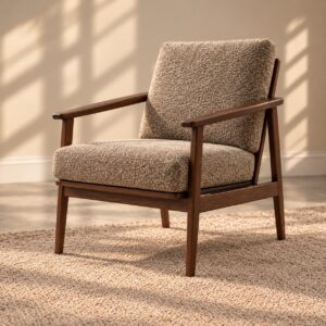 Urban Ease Modern Lounge Chair with Walnut Wooden Frame, Textured Brown Upholstery and Cushioned Seating