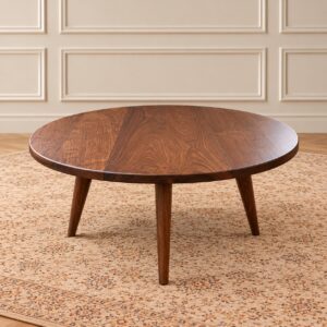 Classic Walnut Center Table with Round Wooden Top, Rich Wood Grain Finish and Elegant Tapered Legs