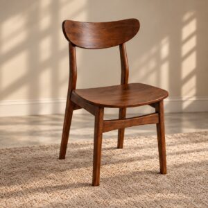 Walnut Curve Modern Wooden Dining Chair with Sculpted Backrest, Rich Walnut Finish and Elegant Tapered Legs