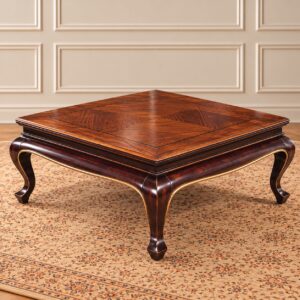Imperial Classic Center Table with Rich Walnut Finish, Decorative Wood Grain Top and Elegant Curved Legs