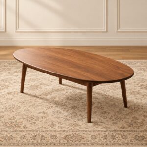 Elegant Oval Center Table with Warm Walnut Finish, Smooth Wooden Top and Tapered Legs