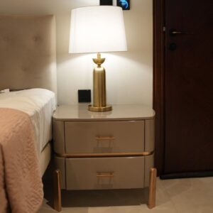 Celeste Modern Bedside Table with Soft Beige Finish, Two Drawers and Elegant Gold Accents