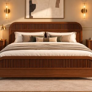 Verona Arch Wooden Bed Set – Elegant Walnut Finish with Curved Arch and Vertical